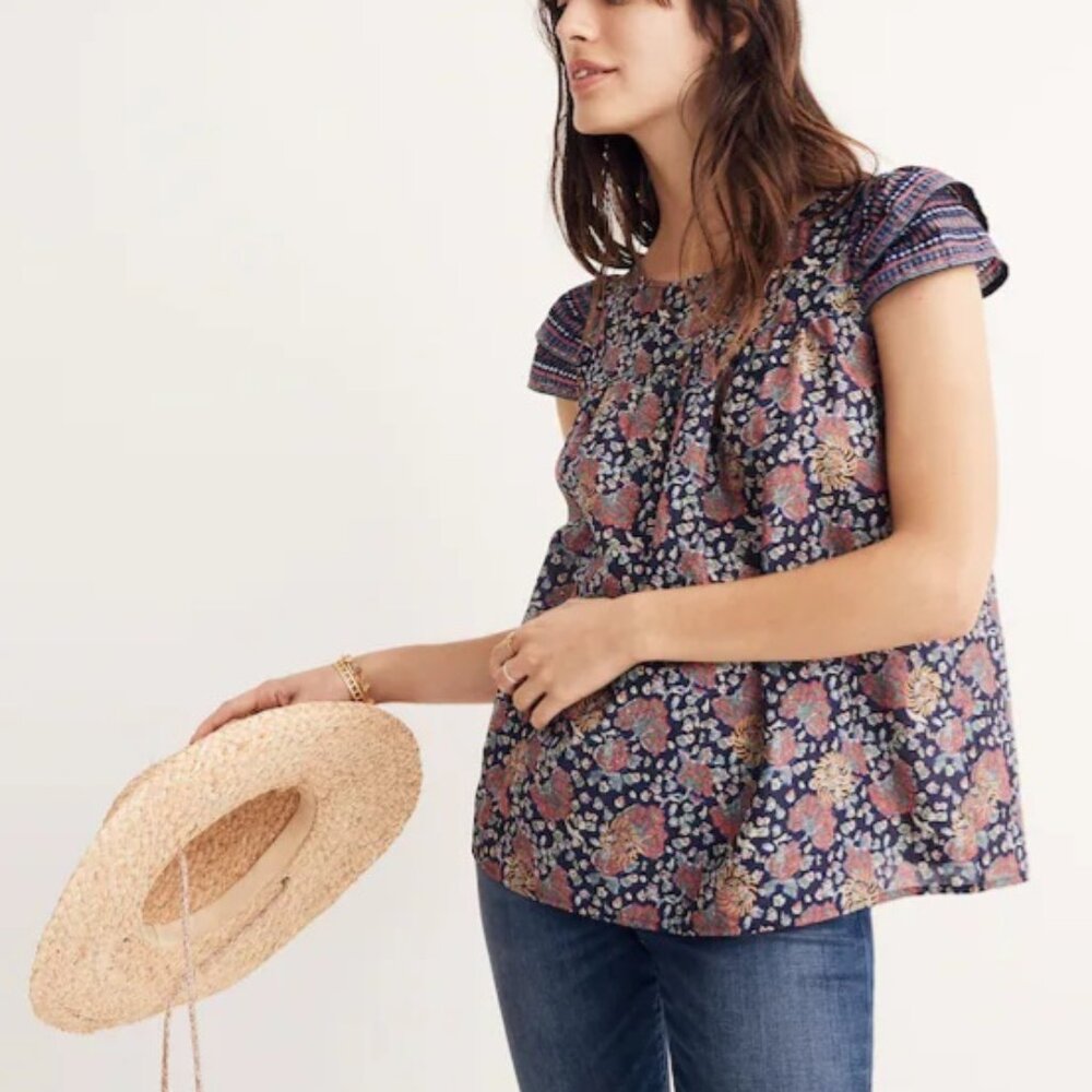 Madewell Story Top in Fan Floral Mix, Boho Floral Cottagecore Blouse XS